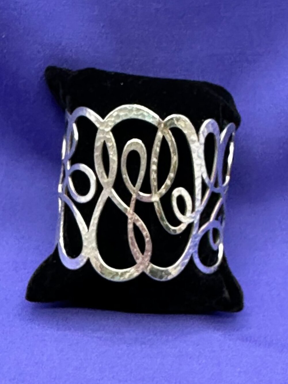 Brighton “Skribbel” Wide Hammered Silver Cuff Bracelet Swirl Design